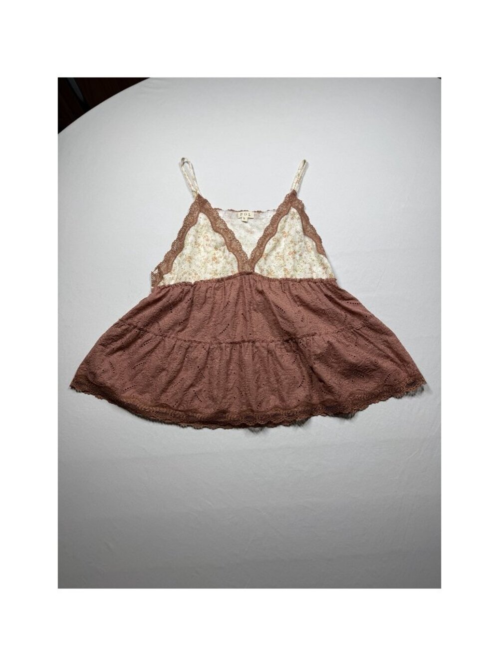 POL UWT545A Floral Eyelet Lace Babydoll Cami Top Mauve L NWOT - Picture 2 of 8